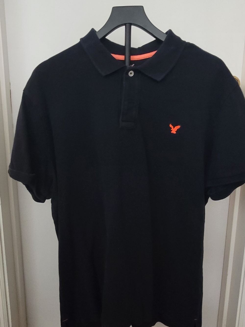 American Eagle Outfitters Black Polo with Orange Logo Accent